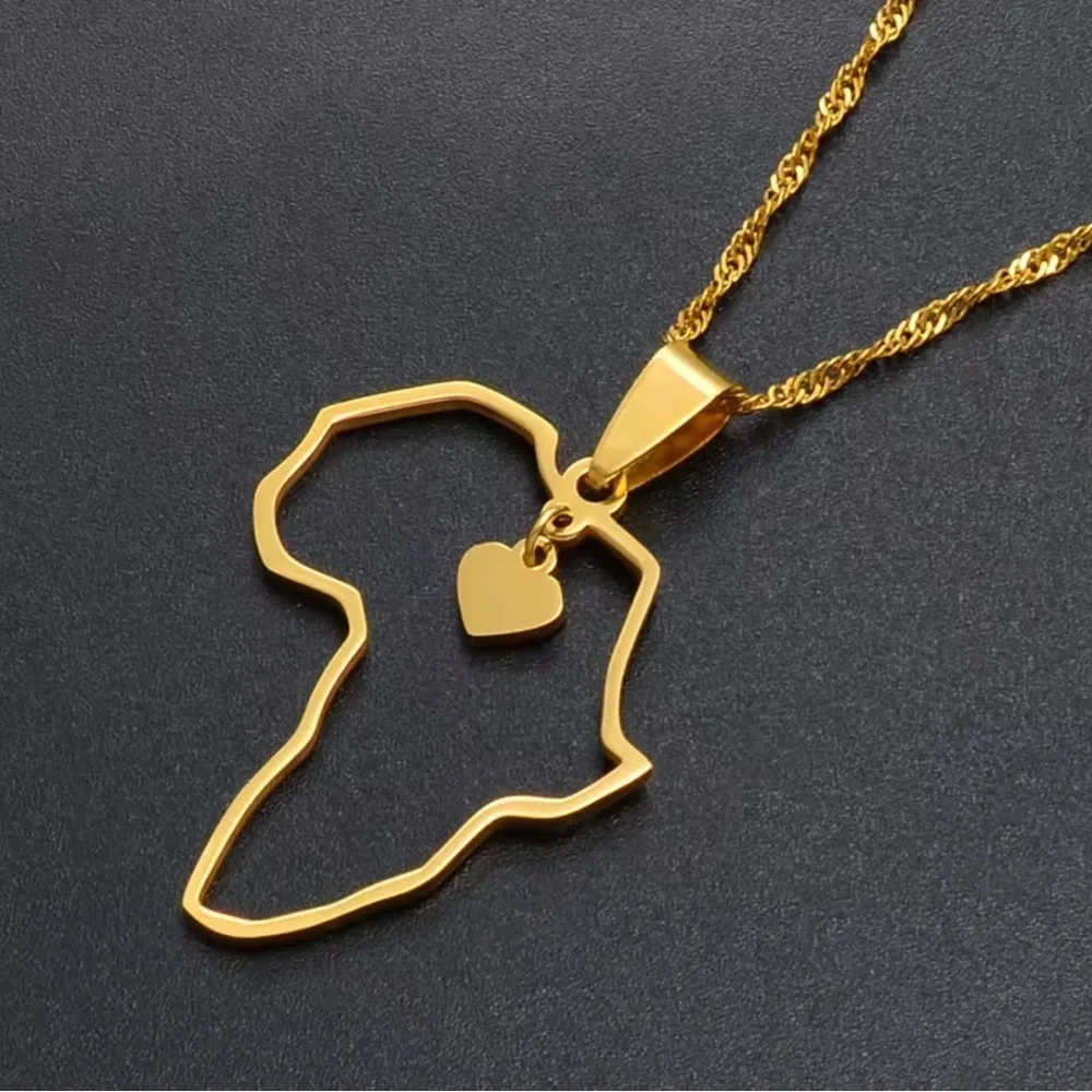 Gold Africa Pendant Necklace 18inch